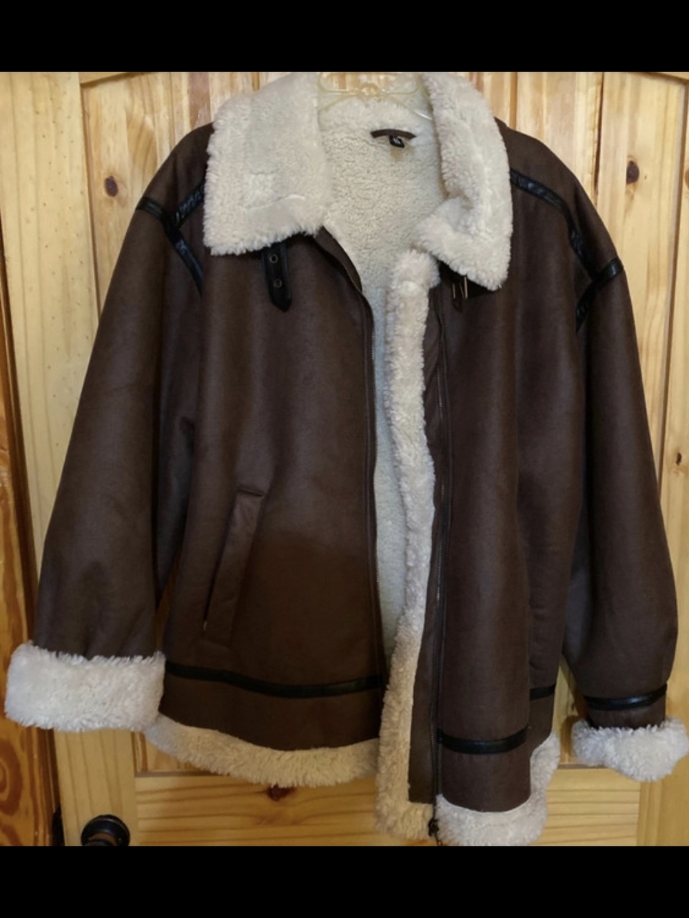 H&M Brown Bomber Jacket with Cream Sherpa Lining
